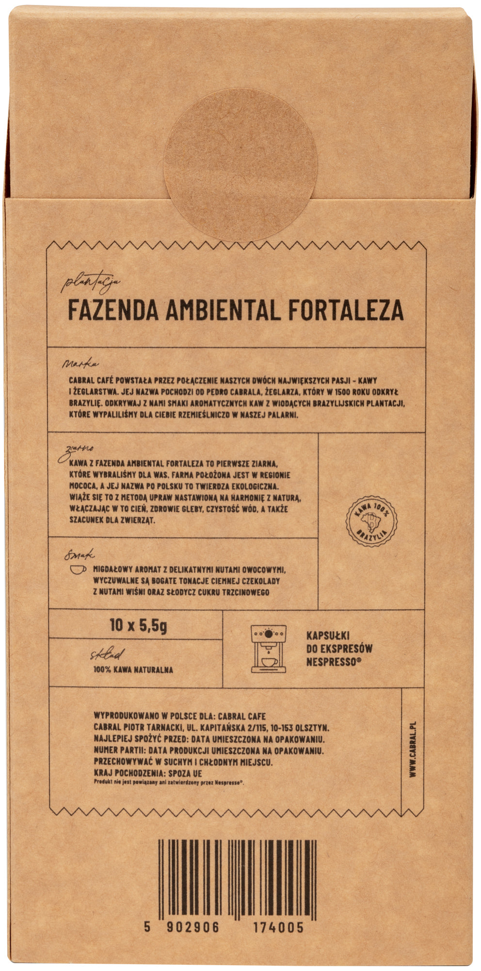 CABRAL CAFE Fazenda Ambiental Fortaleza capsules for Nespresso machines